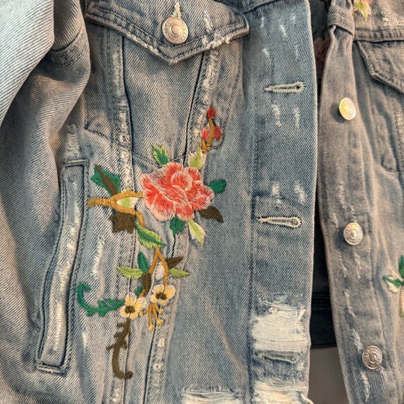 Blue jean jacked with pink Artistic Floral Design - Picture 9 of 11